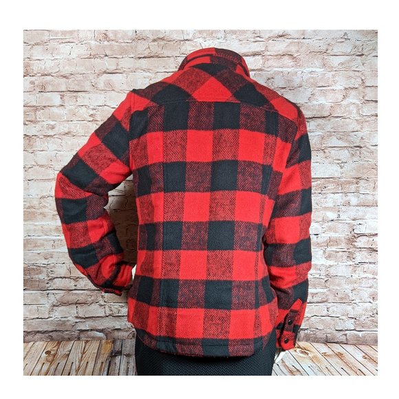 Coffee Shop Brand Woman/Teenager Size M Buffalo Plaid Red Black Wool Jacket - Picture 5 of 8